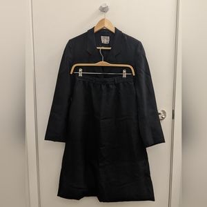 VINTAGE 100% wool navy blue midi skirt suit blazer set, sz 8 (fits S)